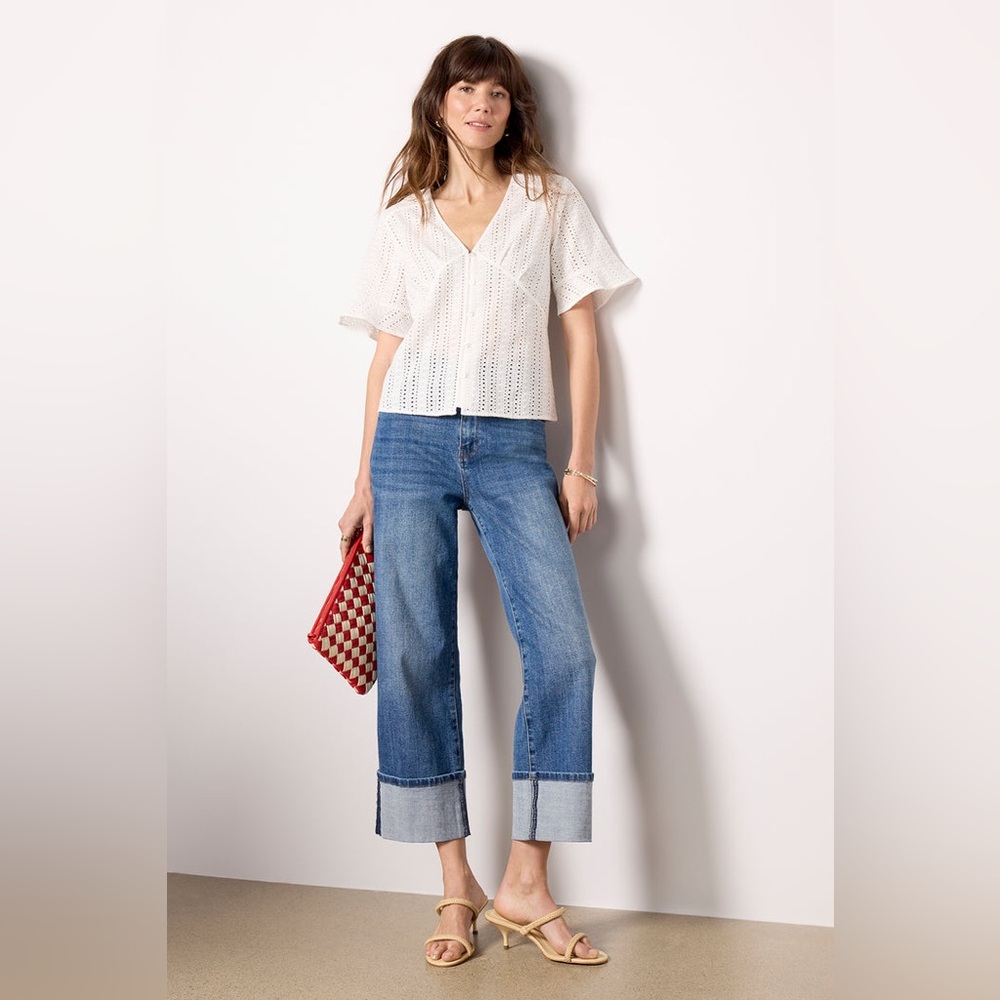 EVEREVE Lottie Eyelet Blouse White Size Small